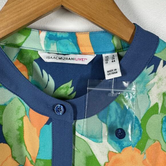 Isaac Mizrahi Live Top Women 6 NWOT Blue Button Up Floral Long Sleeve Modest - Picture 6 of 7